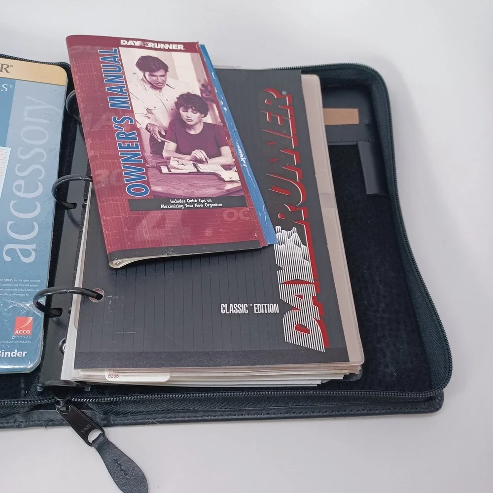Day Runner Genuine Black‎ Leather Zip Around Organizer Binder Planner Business